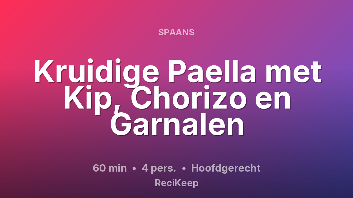 Receptkaart Kruidige Paella met Kip, Chorizo en Garnalen – Hoofdgerecht